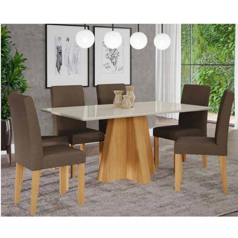 Conjunto Sala de Jantar Mesa Patricia 160cm 6 Cadeira Maia Cimol
