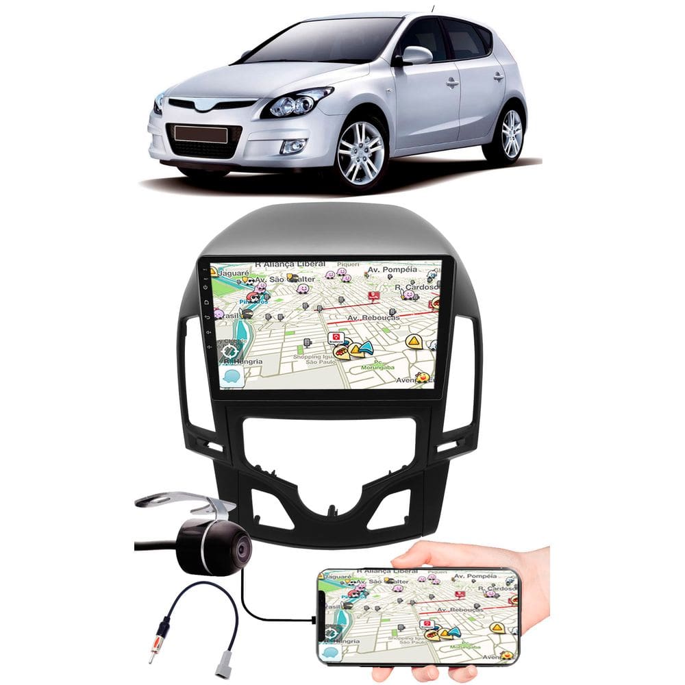 Multimídia 2 Din 9\" Polegadas I30 2009 à 2013 Ar Digital Espelhamento USB Bluetooth + Chicote + Moldura + Câmera Ré
