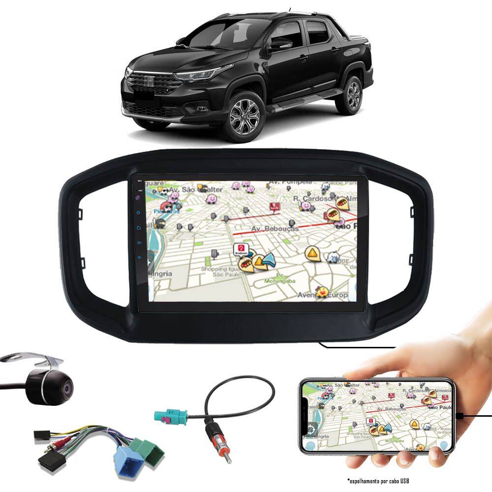 Multimídia 9\" Polegadas Nova Strada 2020 2021 2022 Espelhamento USB Bluetooth + Moldura Painel Preto + Câmera de Ré + Chicotes e Adaptador de Ant