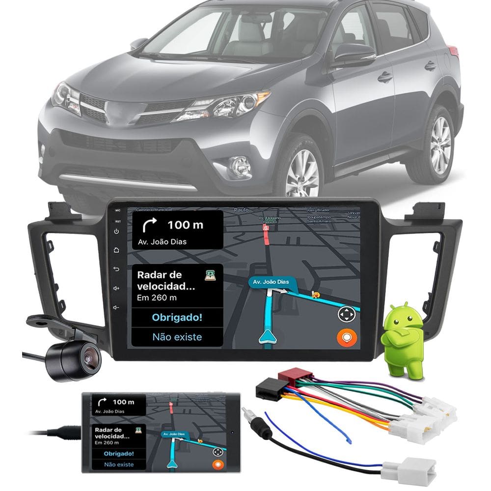 Multimídia 10\" Polegadas Toyota Rav4 2012 até 2017 Android Bluetooth Espelhamento + Câmera de Ré + Chicotes