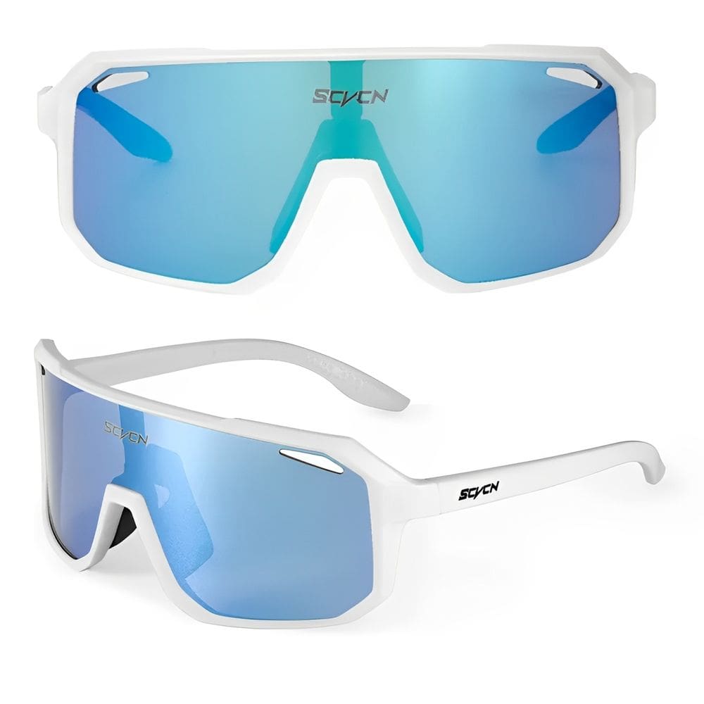 Óculos De Sol Para Ciclismo e Esportes Com Anti Reflexo e Proteção 400UV - Azul Com Branco SCVCN