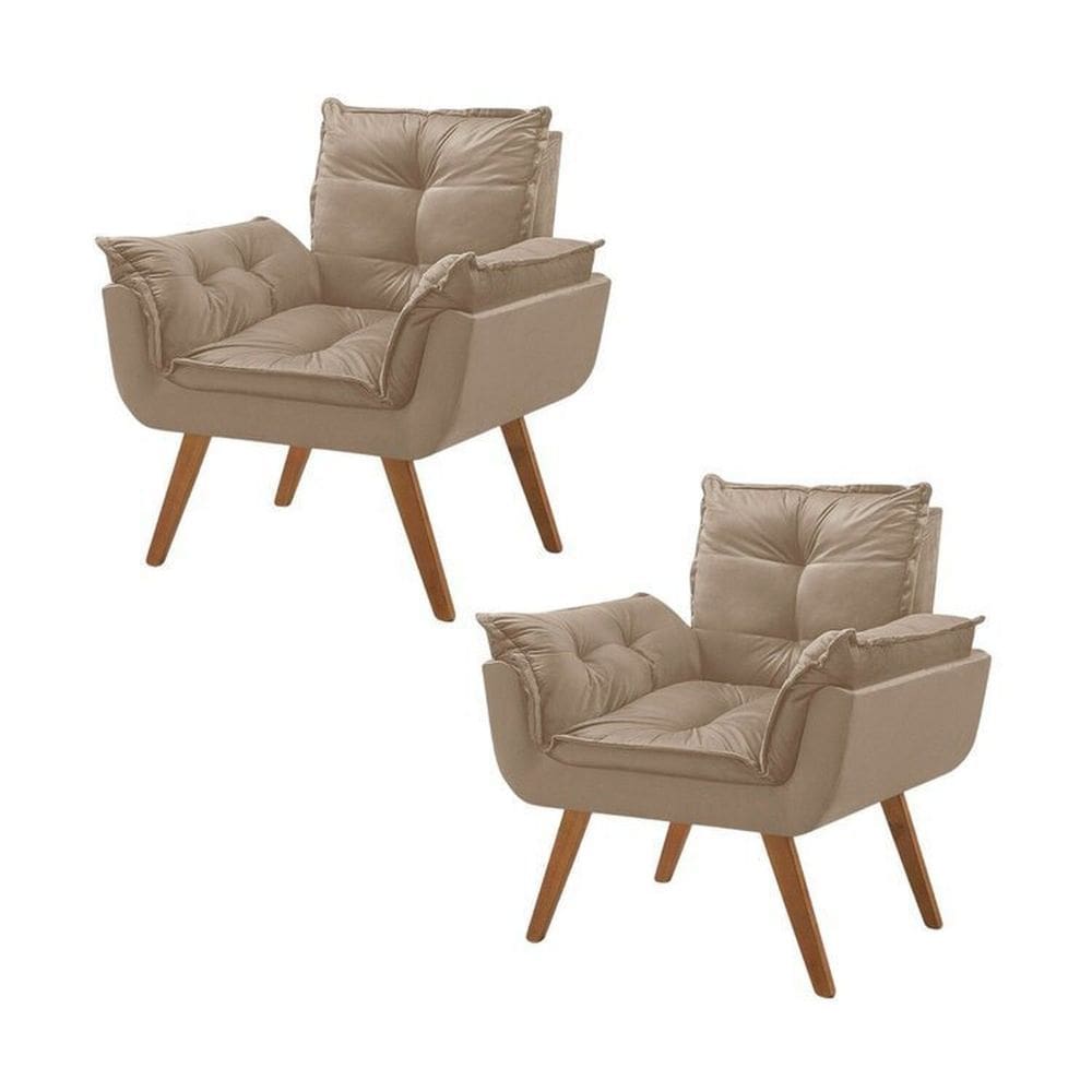 Kit 2 Poltronas em Veludo Base Palito Quadrada Opalla Prime Capuccino/Capuccino