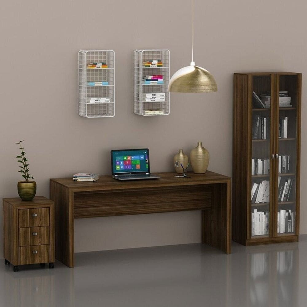 Conjunto para Escritório 1 Mesa 1 Armário 1 Gaveteiro Espresso Móveis Nogal