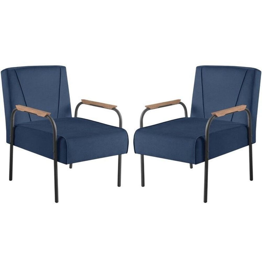 Kit 2 Poltronas para Sala de Estar Apolo Estilo Contemporâneo Azul Marinho