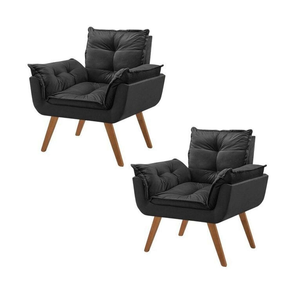 Kit 2 Poltronas em Veludo Base Palito Quadrada Opalla Prime Preto/Preto