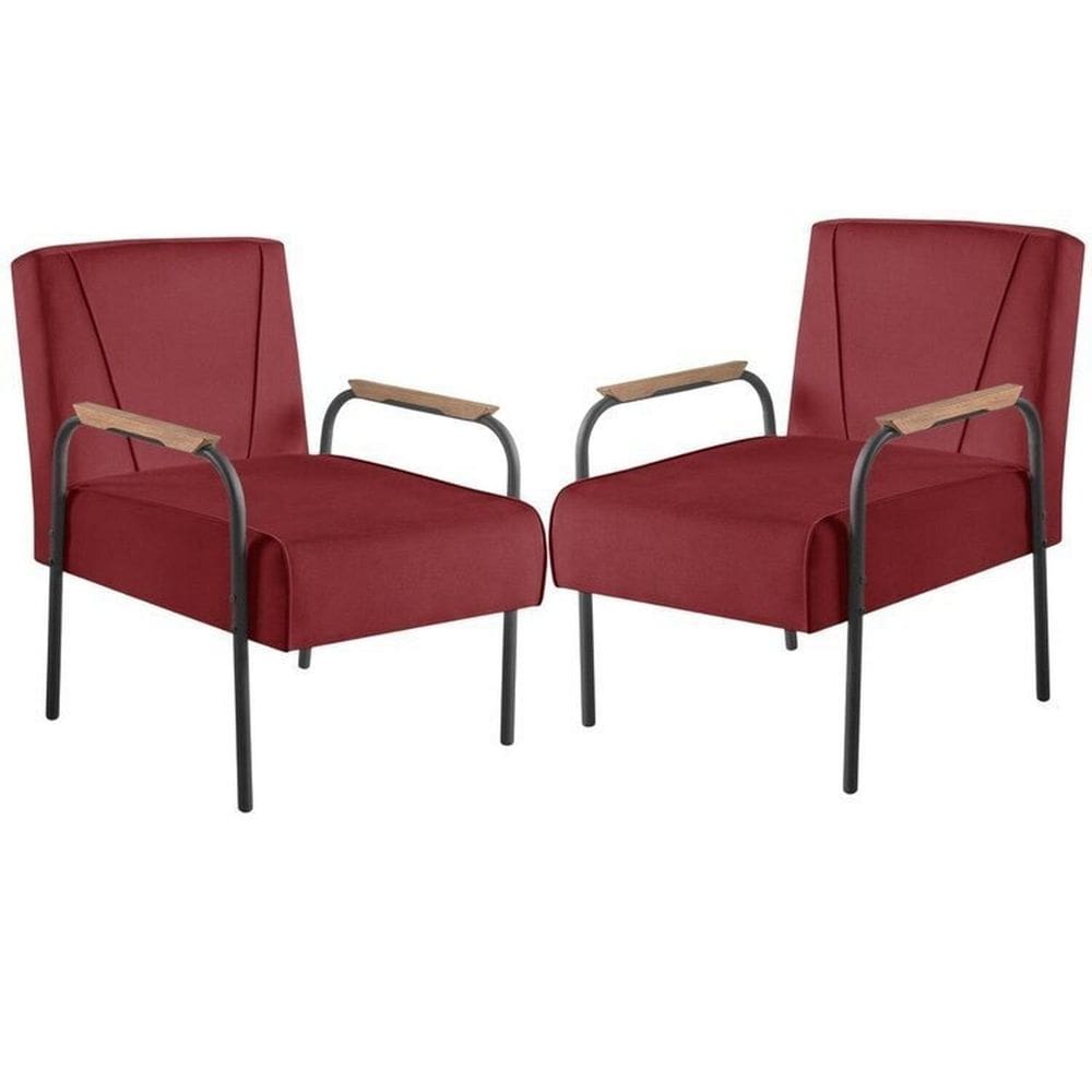 Kit 2 Poltronas para Sala de Estar Apolo Estilo Contemporâneo Vermelho