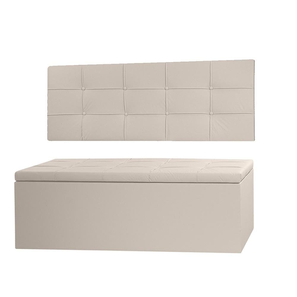 Kit Cabeceira Painel e Calçadeira Baú Casal King 1,95m Roma Material Sintético Bege Dal Poz Estofados