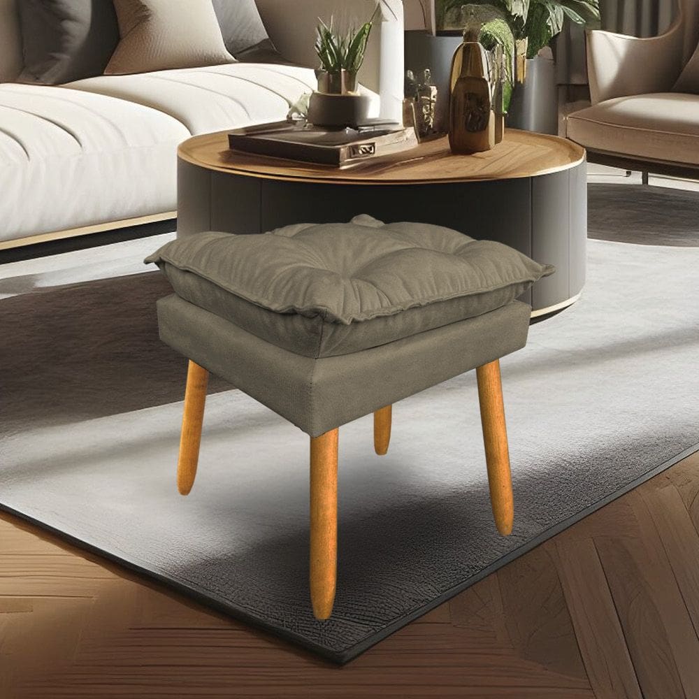 Puff Decorativo Opala Suede Cappuccino Pés Palito Dal Poz Estofados