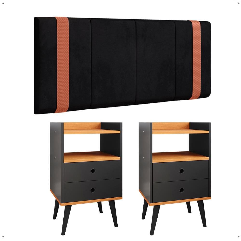 Kit Quarto 2 Mesas Cabeceira Dream Nicho Gavetas Retrô Painel Suspenso Parise Cama Box Queen 1,60 - Lojas RPM