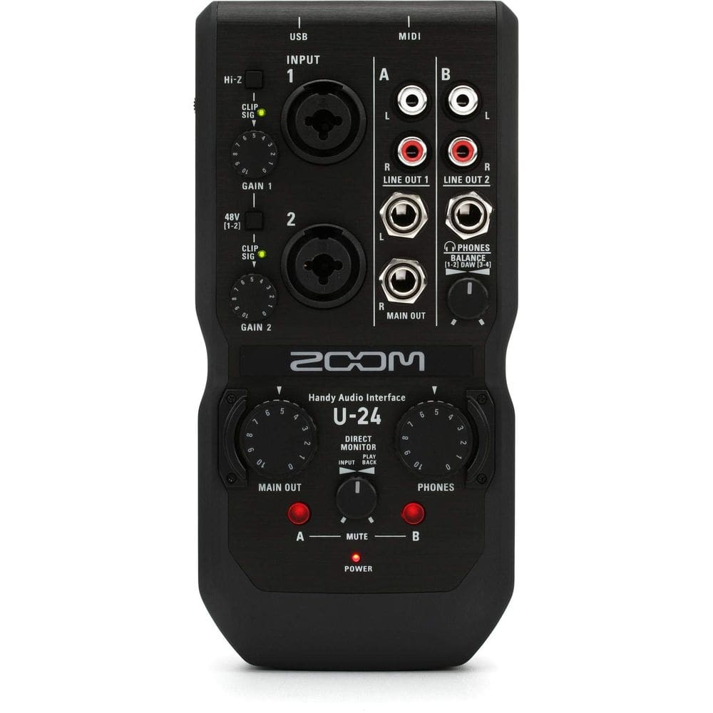 Interface de áudio Zoom U-24 de 2 canais 24 bits/96 kHz com 2 pré-amplificadores
