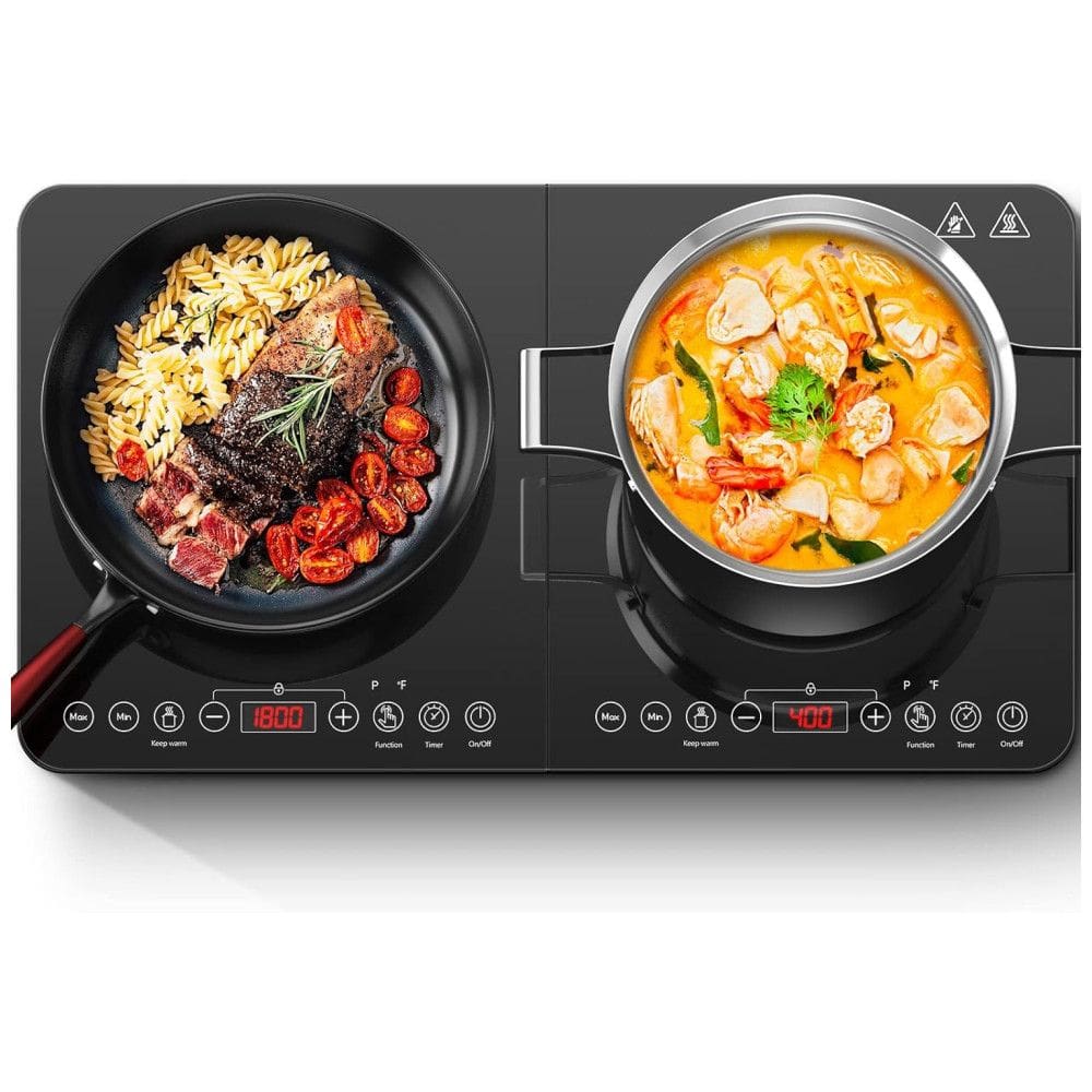 Cooktop de Indução Elétrico com Controle Independente dos 2 Queimadores, Temperatura Ajustável, Temporizador de 4H e Trava de Segurança,
