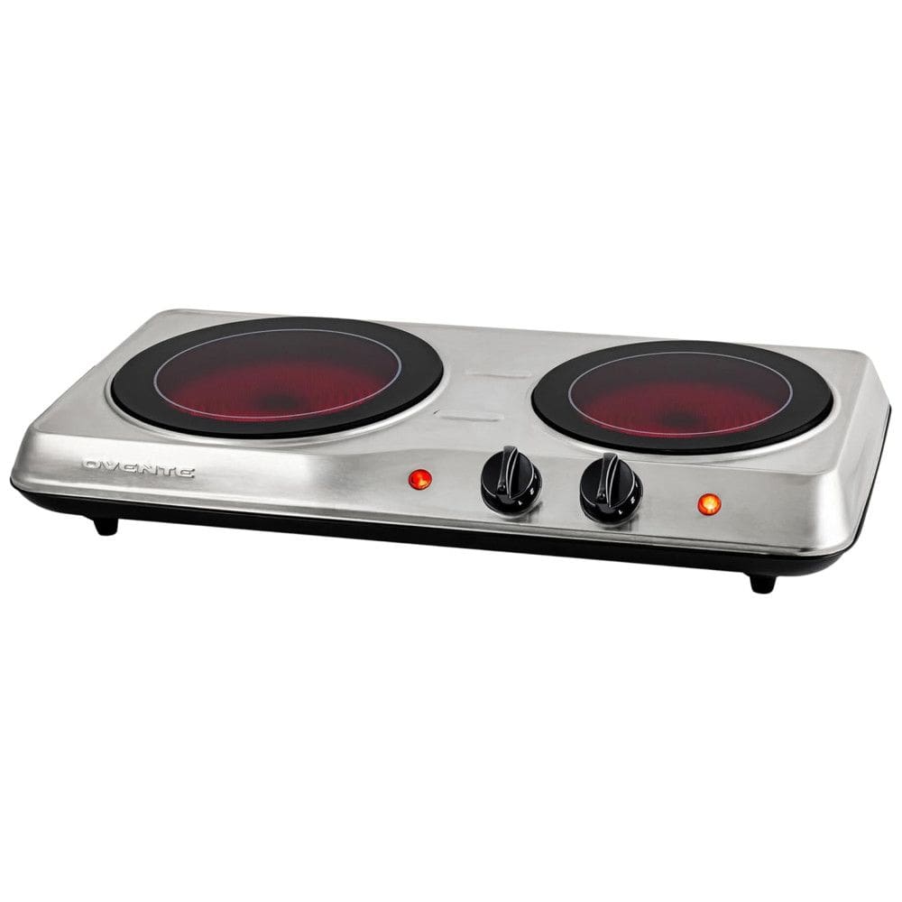 Cooktop Elétrico de Infravermelho Portátil de Vidro Cerâmico com Queimador Duplo, Ajuste de Temperatura em 5 Níveis e Fácil de Limpar,
