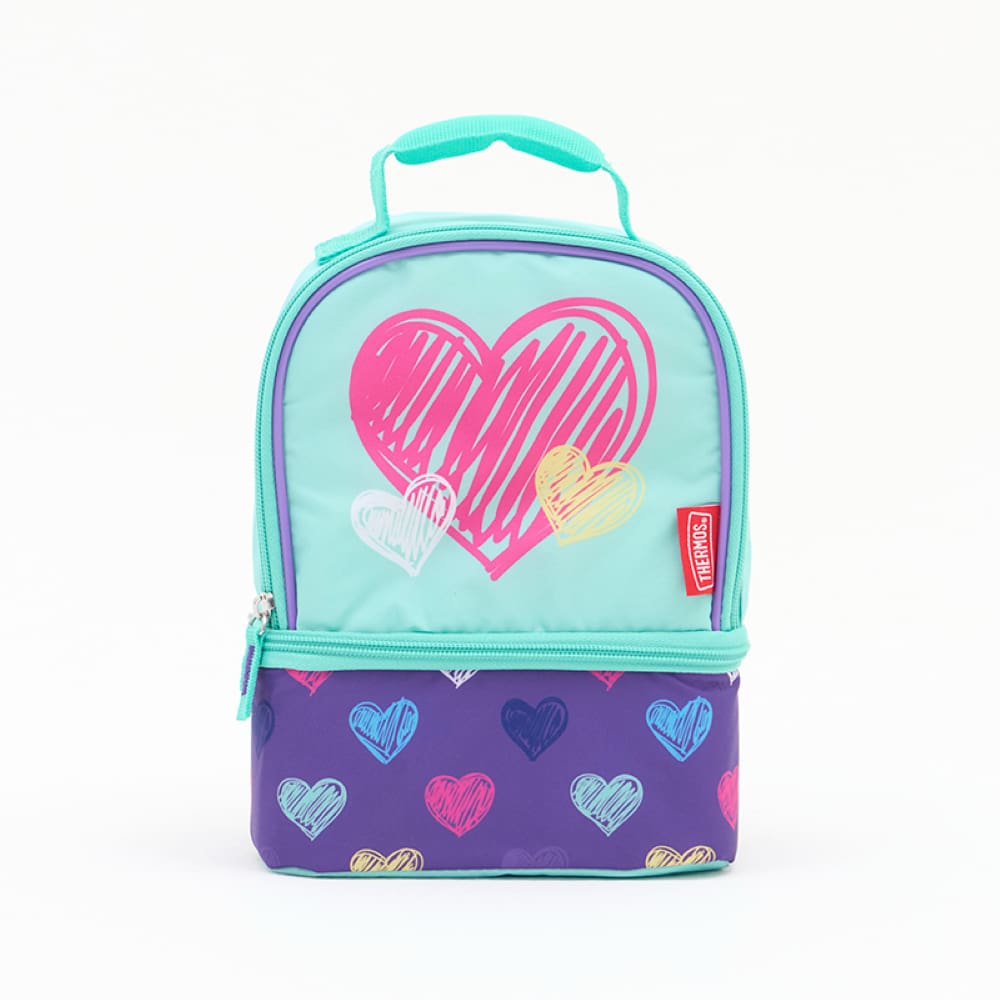 Bolsa Térmica Infantil Thermos Corações Coloridos Azul-claro