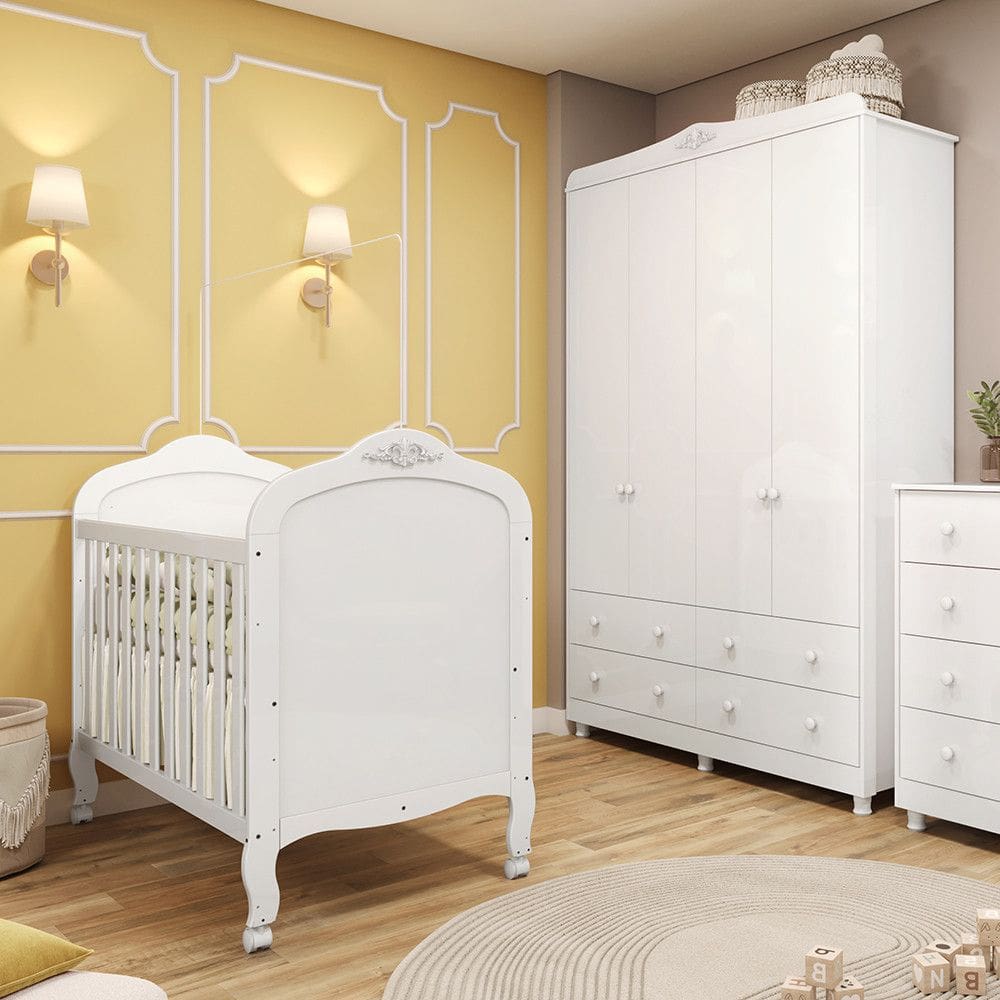 Quarto de Bebê Completo com Berço Mini Cama e Guarda-Roupa 100 MDF Elô New Móveis Peroba