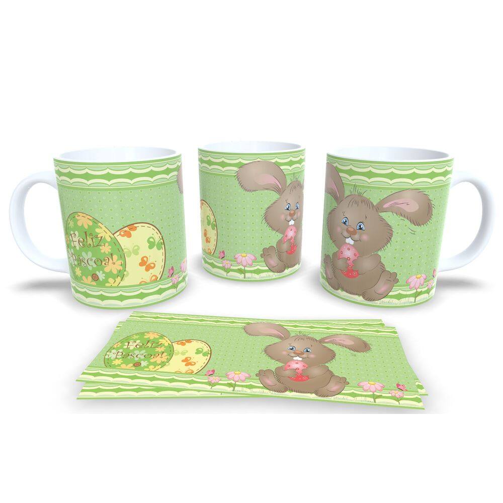 Caneca de Porcelana Branca Personalizada Coleção Páscoa Feliz