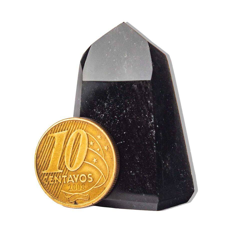 03 Ponta Obsidiana Negra 20 a 40mm Sextavado Pedra Natural