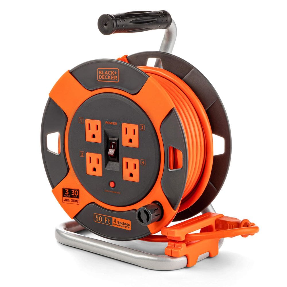 Cabo de extensão Reel BLACK+DECKER 50 pés com 4 saídas 14AWG