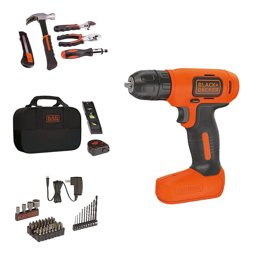 Kit de ferramentas BLACK+DECKER 8V Drill 57 peças com estojo de transporte