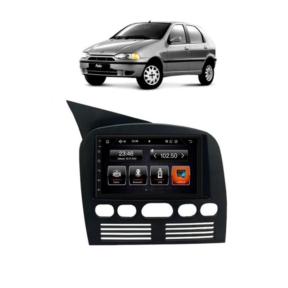 Kit Multimídia Palio Strada Siena 1996 / 2000 7 Pol CarPlay AndroidAuto USB BT - Roadstar 708BR