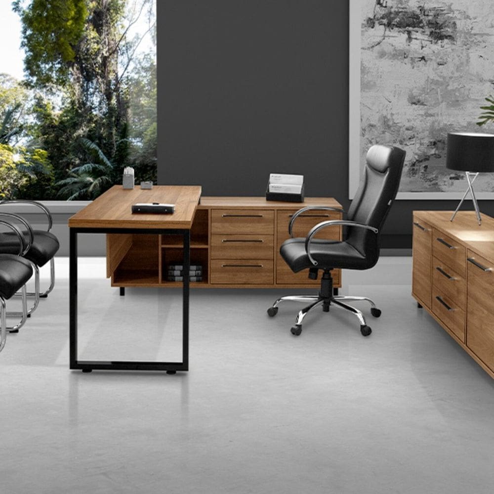 Conjunto para Escritório de Mesa e Armário Noce/Preto