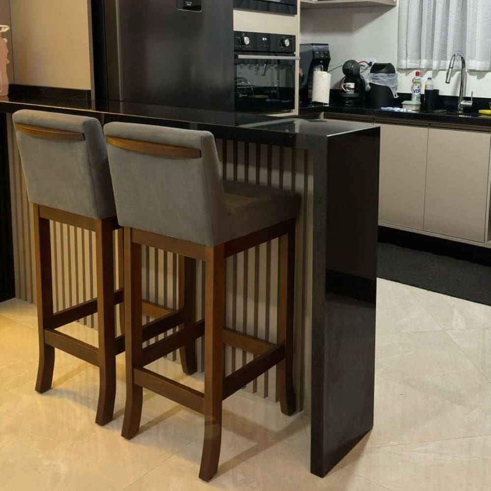 Conjunto 02 Banquetas Média em Madeira Maciça Nápoles Pinhão