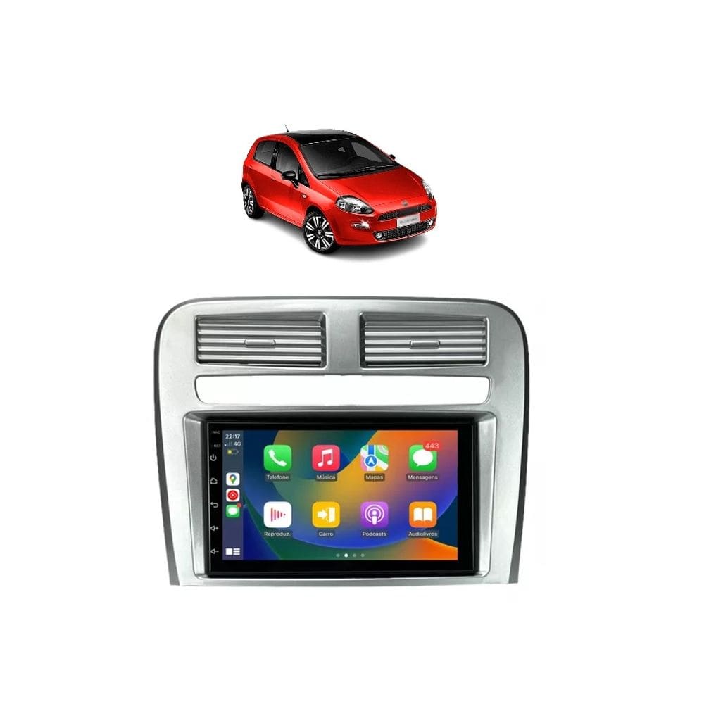 Kit Multimídia Punto 2008 / 2012 Mold Prata 7 Pol Android Carplay 2/32GB - 701K FirstOption
