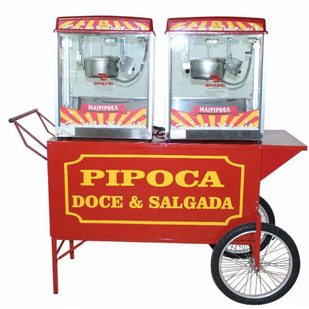 Carrinho de pipoca retrô com 2 maquinas pipoqueiras elétrica juntas - Mod 4285