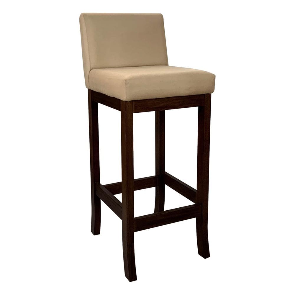 Banqueta Alta Estofada em Madeira Maciça Capuccino Melody Suede Bege