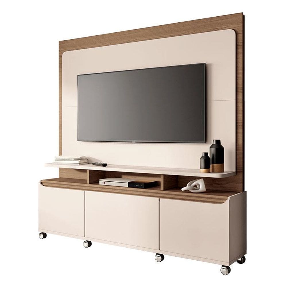 Estante Home Theater Quantum Off White Castanho - HB Móveis