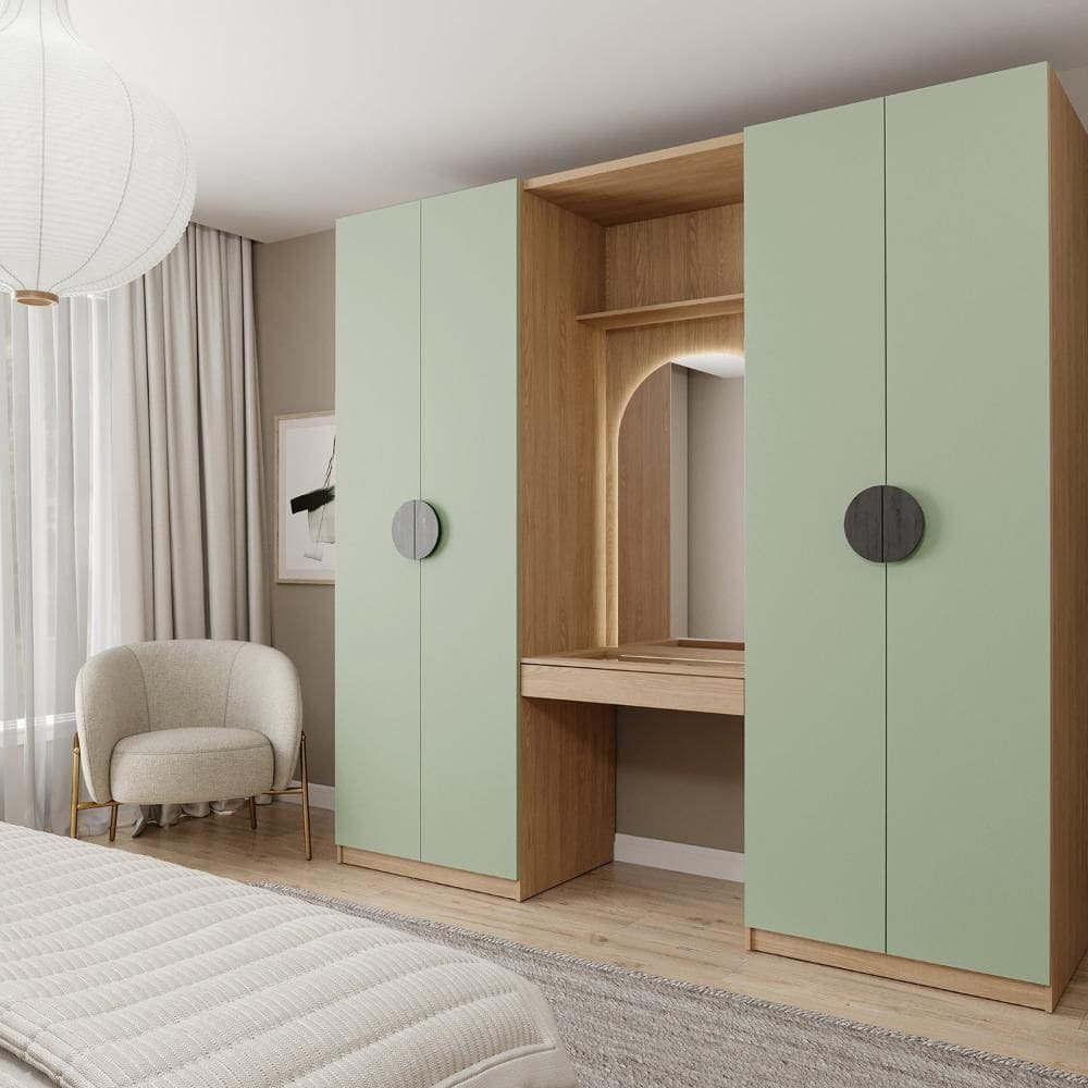 Conjunto Modulado 3 Peças Nichos com 2 Gavetas, Penteadeira e Cabideiro Joy CabeCasa MadeiraMadeira Verde