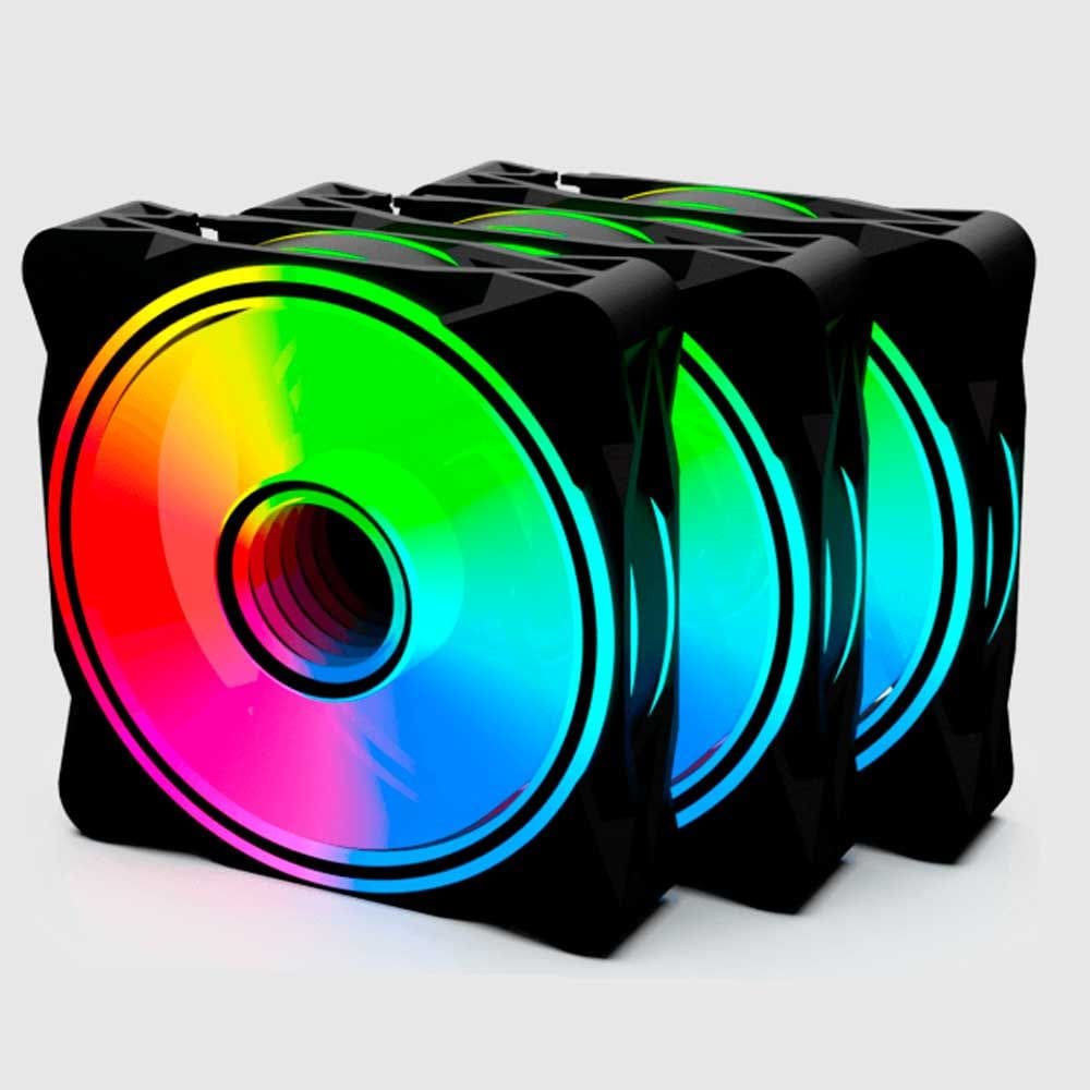 Kit 3 Fans Gamer OnePower Radiant X3 RGB Controladora Preto - RADIANT X3 - 701