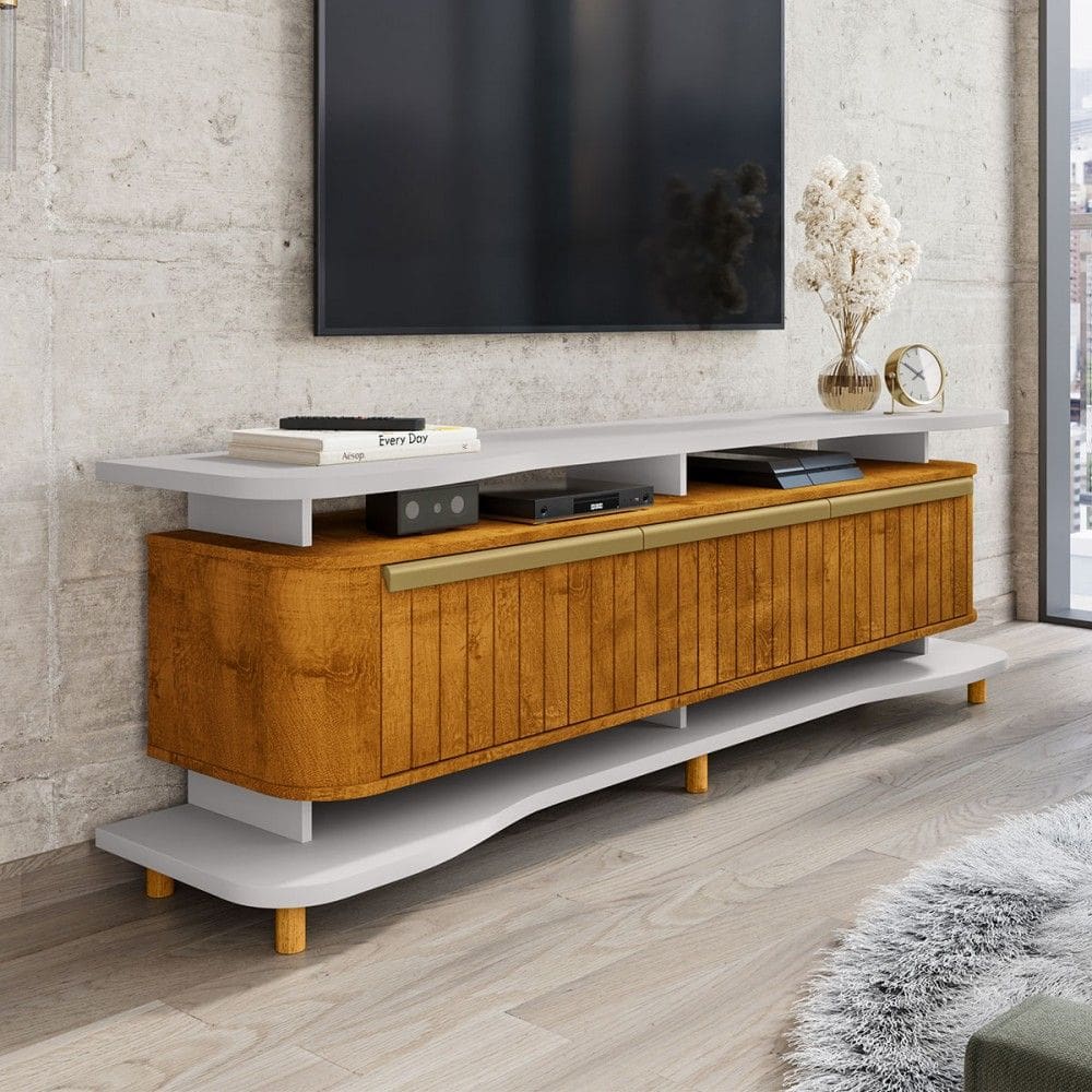 Rack para TV Até 75 Polegadas Guarapari 3 Portas Off White/Naturallle Fresado - Móveis Bechara