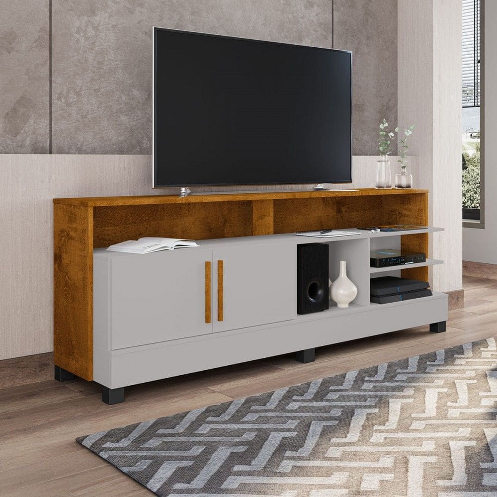 Rack para TV Até 65 Polegadas Taípe 2 Portas Off White/Naturallle - Móveis Bechara