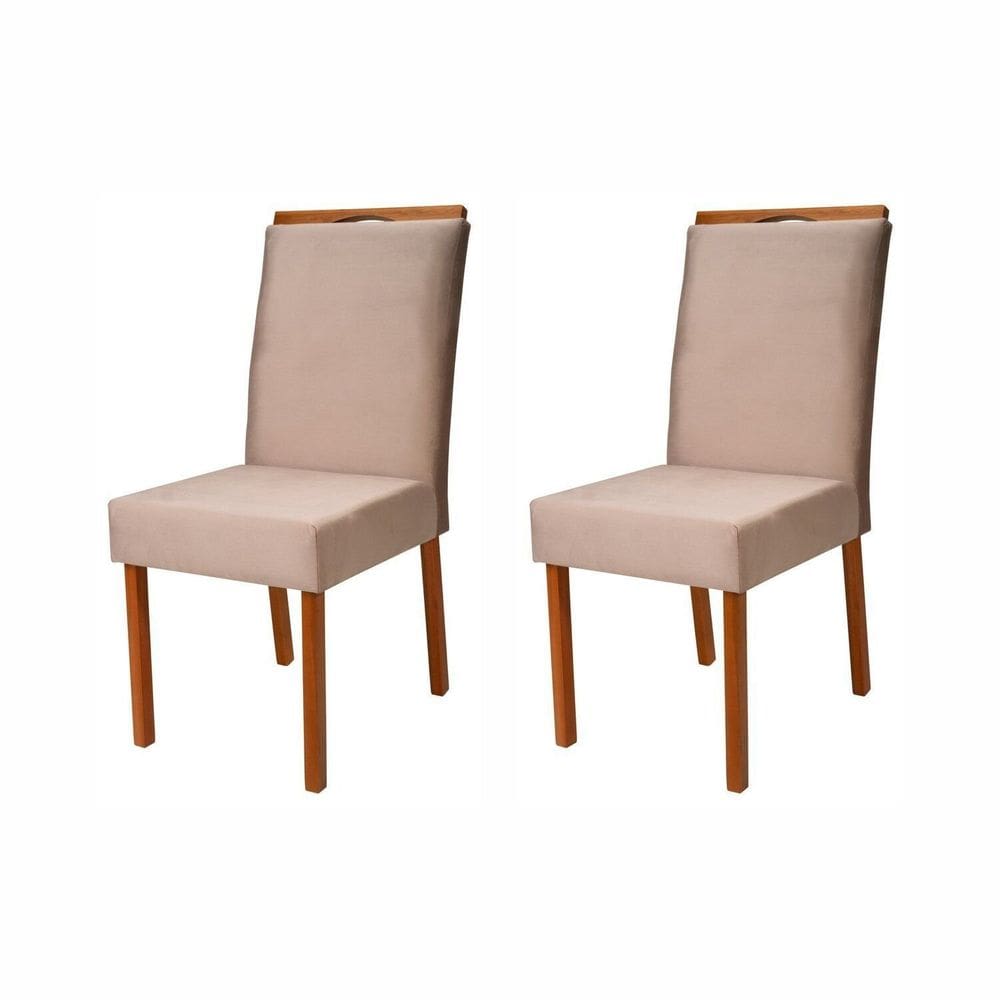 Conjunto 2 Cadeiras em Madeira Maciça e Estofada Bella Authentic Expresso Móveis Champanhe/Capuccino