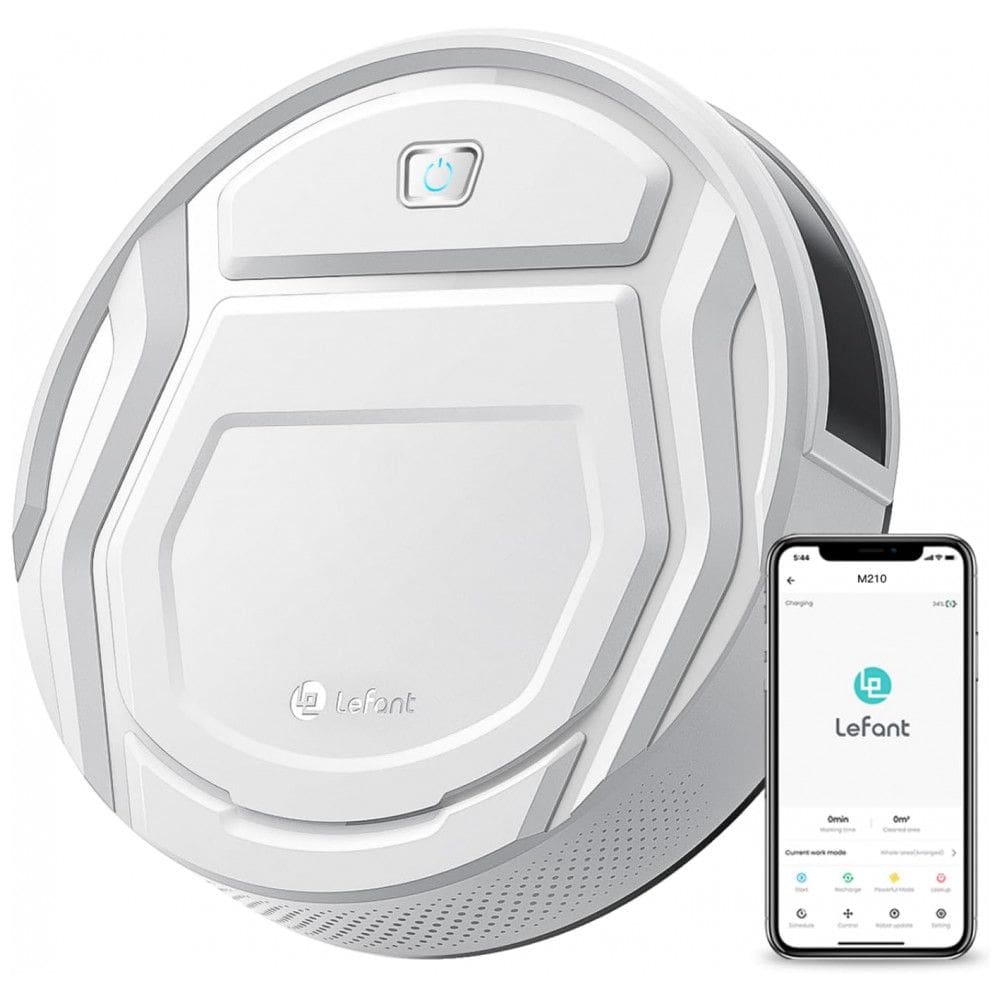 Aspirador de Pó Robô Inteligente e Automático 1800Pa de Potência com Auto Carga Wi Fi APP Alexa Controle Remoto, LEFANT M210, Branco