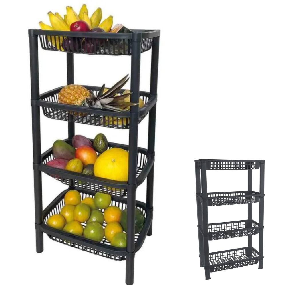Fruteira Organizador Vertical 4 Andares Cesto Cor Preto