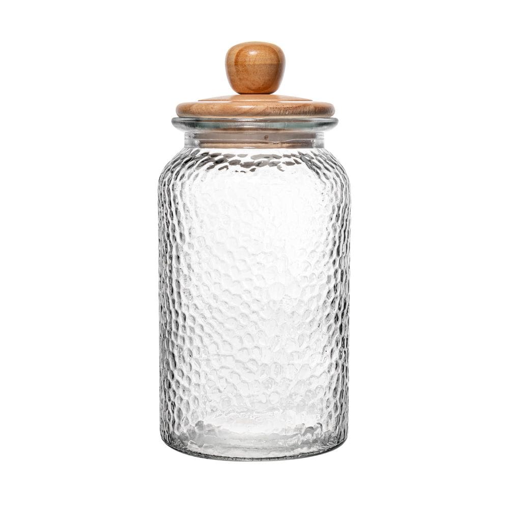 Porta Mantimento de Vidro Martelado com Tampa de Bambu 1,3L