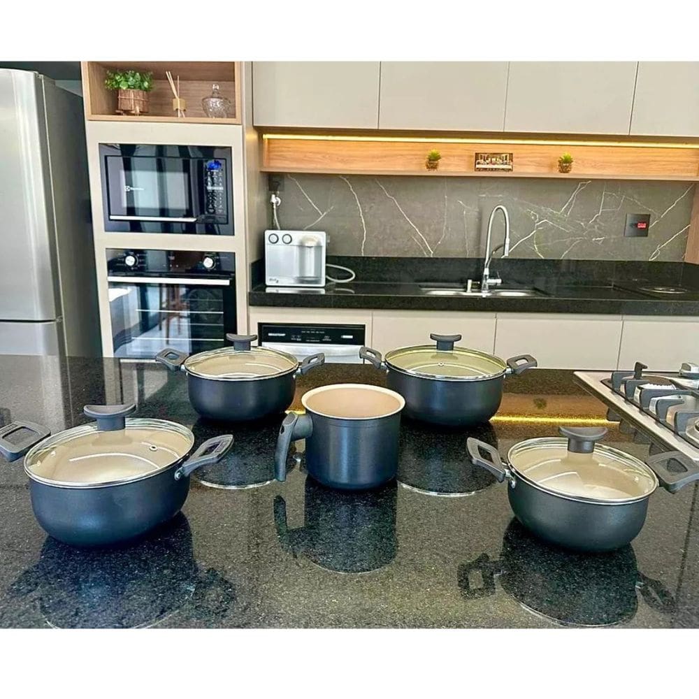Conjunto D Panela Caçarola Antiaderente Teflon Tampa D Vidro