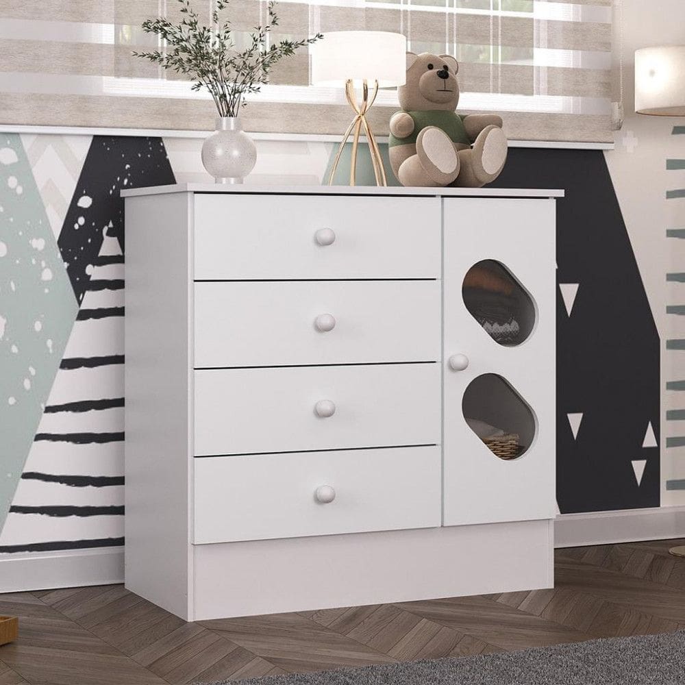 Cômoda Infantil 3 Gavetas 1 Porta com Janela Maya Rodial