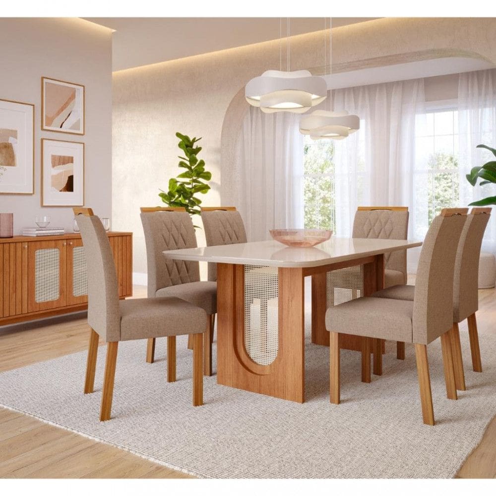 Conjunto Sala de Jantar Mesa Valentina 180cm 6 Cadeira Juliana Cimol