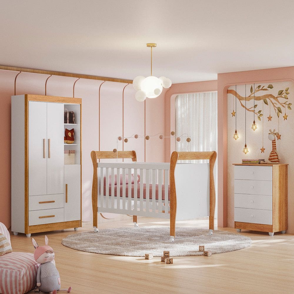 Quarto de Bebê, Cômoda, Berço e Guarda Roupa Zara Tigus Baby
