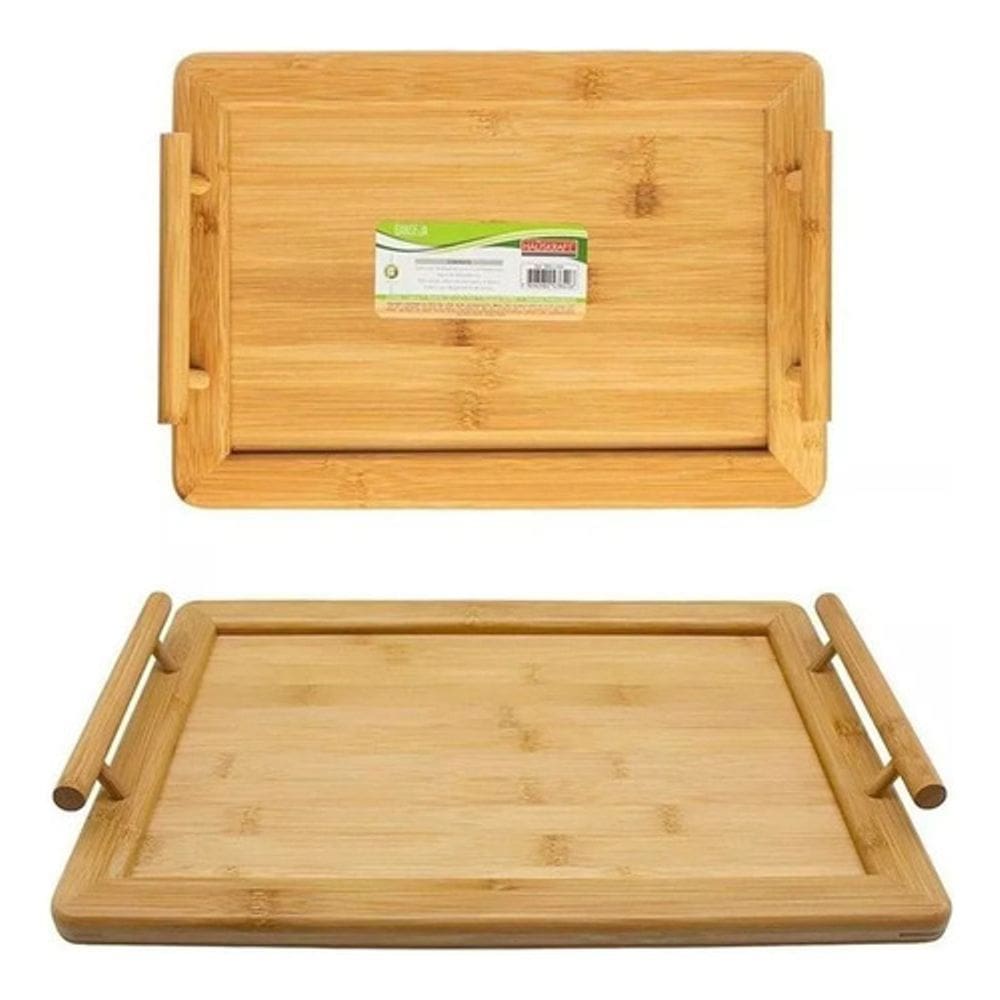 Bandeja Madeira Bambu Com Alça Rústico 40x27x5cm Hauskraft