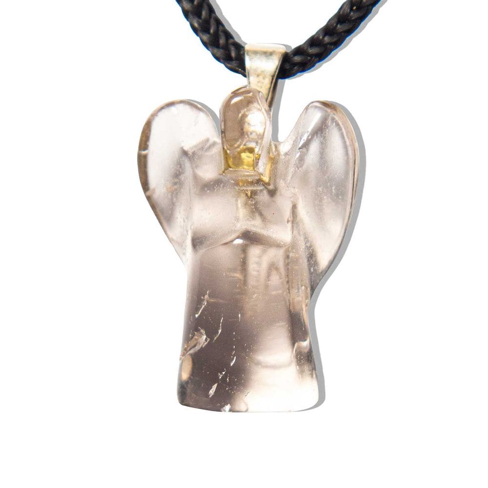 Colar de Anjo Pedra Cristal Translucido em Banho Prateado