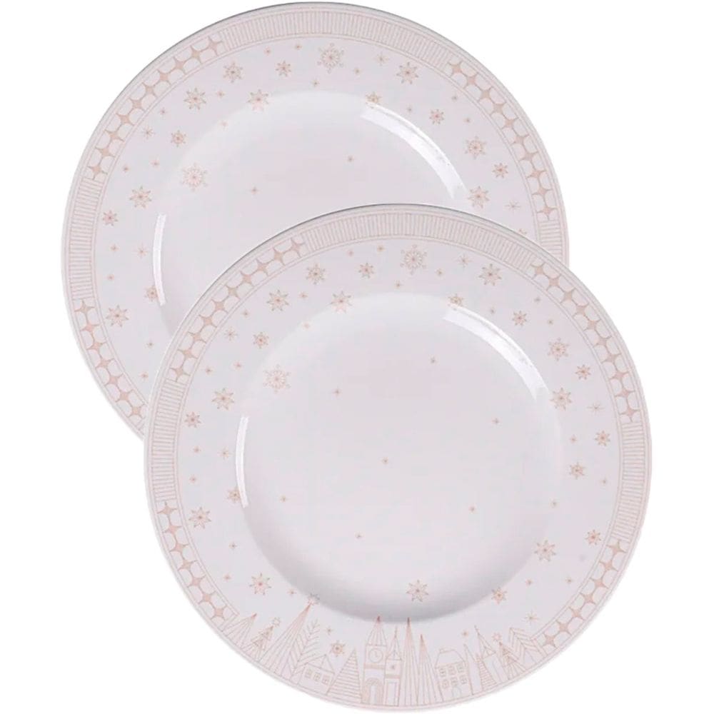 Kit Jogo Pratos Rasos Jantar 8Pçs 8 Pessoas Natal Noel 28cm
