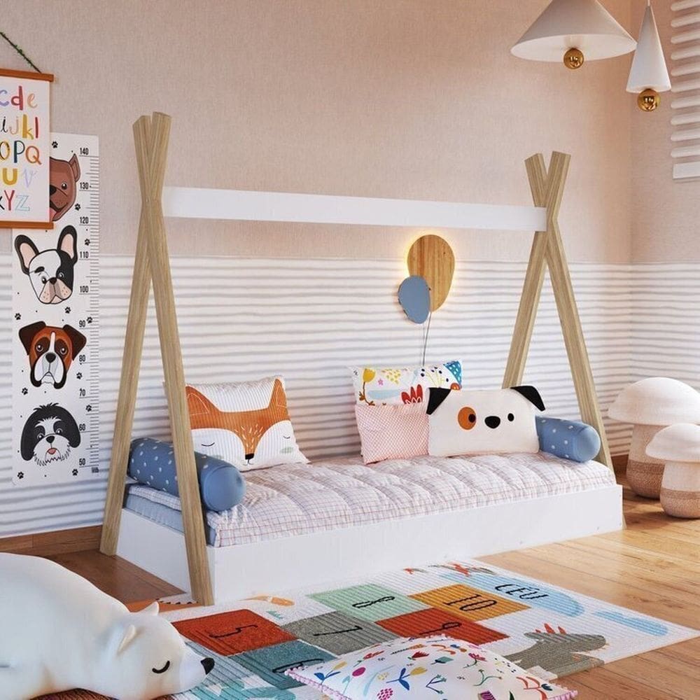 Cama Infantil Cabana de Solteiro com Colchão Itapuã/Branco
