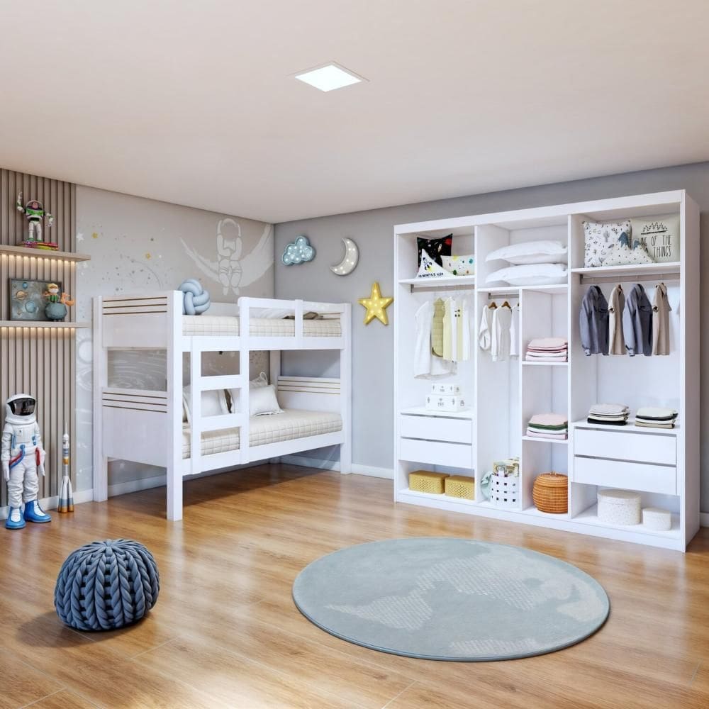 Quarto Infantil Completo Closet Miami e Beliche Trend Branco