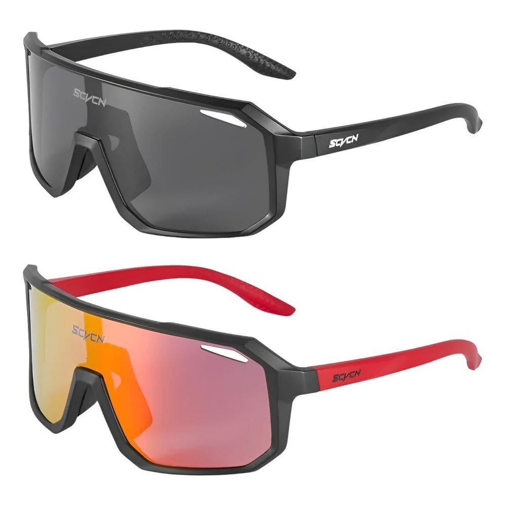 Kit 2 Óculos de Sol Esportivo Preto + Vermelho Resistente Fléxivel Com Proteção 400UV - SCVCN