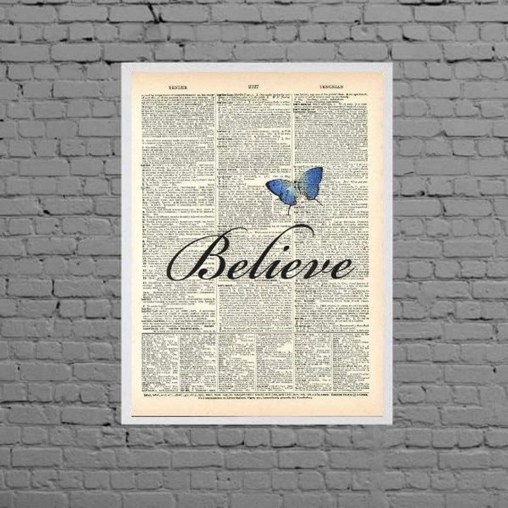 Quadro Borboleta Azul Believe 45X34Cm Com Vidro - Branca