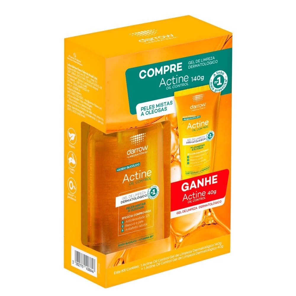 Kit Actine Oil Control Gel de Limpeza Dermatológico 140g e Ganhe Actine Oil Control 40g