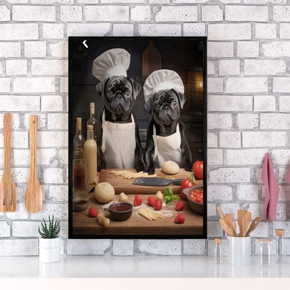 Quadro Para Cozinha Cães Raça Pug 33X24Cm